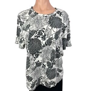 Hot Cotton 1X Blouse Top Pullover White w Black Design 100% Cotton Short Sleeve
